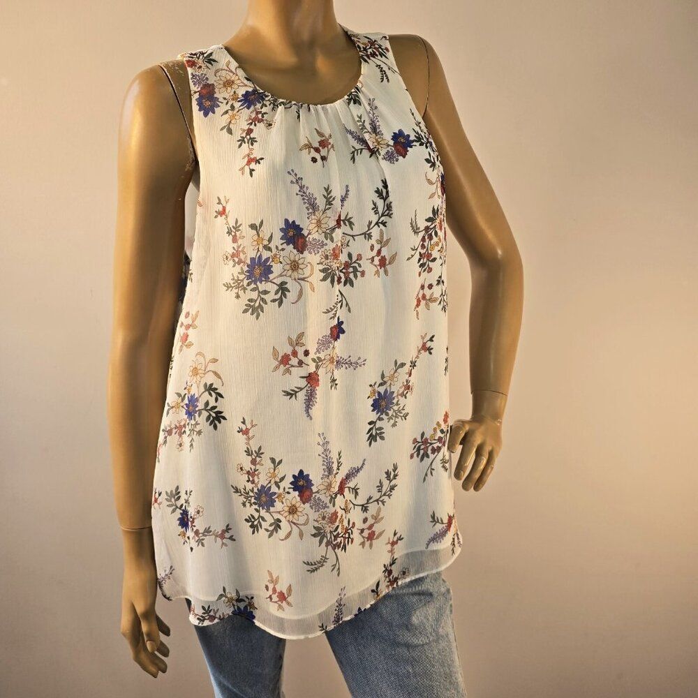 Vince Camuto Floral Sleeveless Chiffon Blouse Size Large
